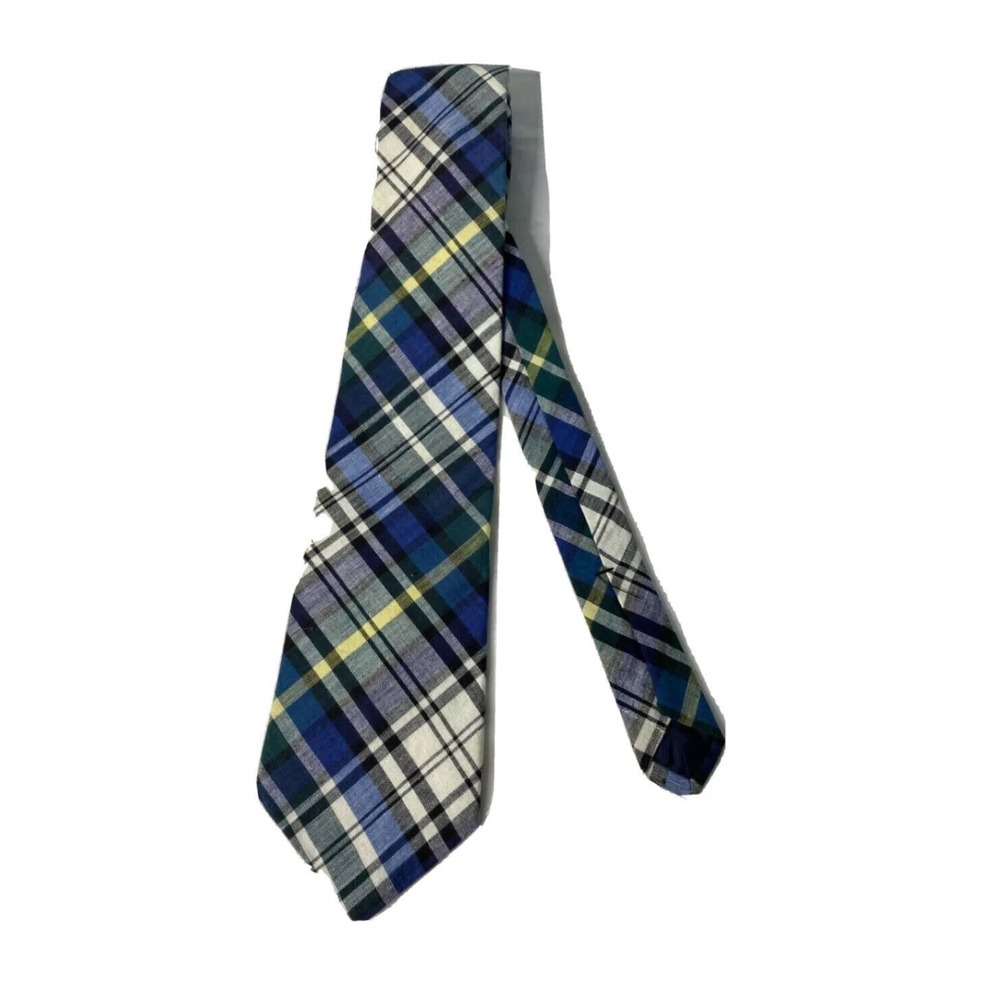 Rooster Mens Neck Tie Blue White Plaid Adjustable Cotton